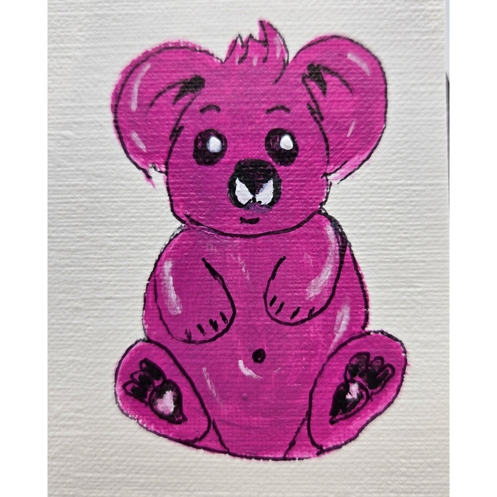 ACEO Original Purple Koala Acrylic Ink Painting Mini Animal Art
